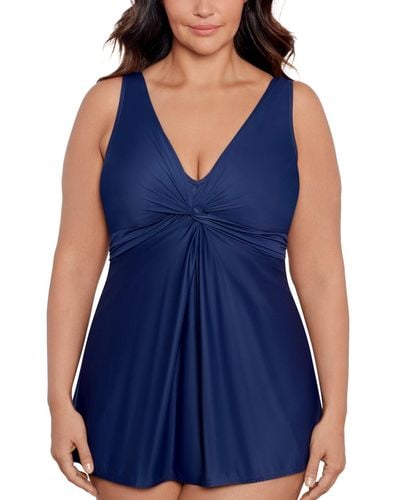Miraclesuit Plus Size Marais Allover-slimming Twist-front Swimdress - Blue