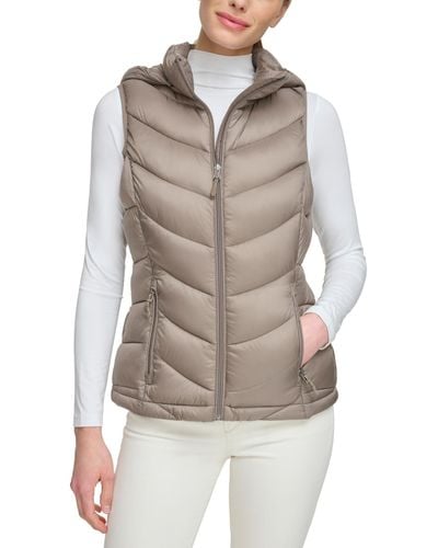 Charter Club Packable Hooded Puffer Vest - Gray