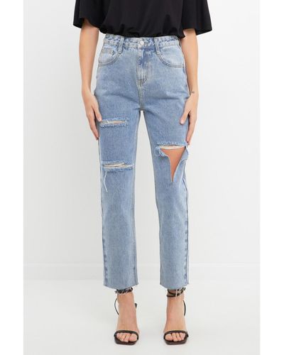 English Factory Destroyed Mom Jeans - Blue