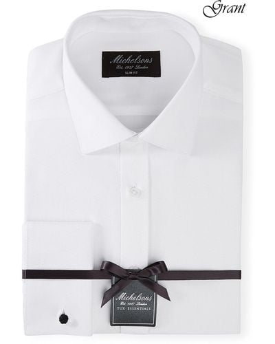 Michelsons Of London Slim-fit Solid French Cuff Tuxedo Shirt - White