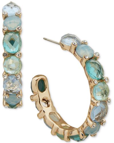 Anne Klein Gold-tone Small Mixed Stone C-hoop Earrings - Green