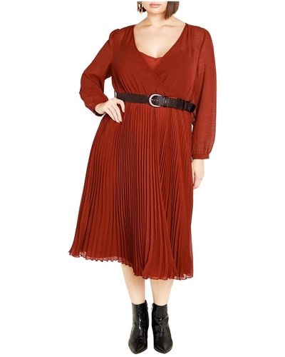 City Chic Plus Size Precious Pleat Dress - Red