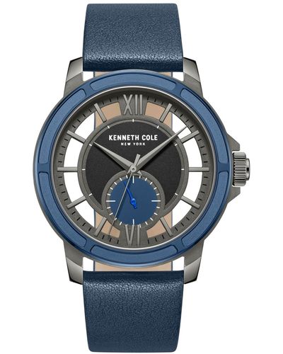 Kenneth Cole Transparency Genuine Leather Watch 44mm - Blue
