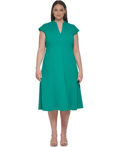 Calvin Klein Plus Size V-neck Short-sleeve A-line Dress - Green