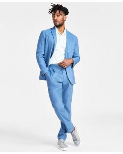 Alfani Stretch Blazer Diamond Stripe Polo Pleated Front Pants Created For Macys - Blue