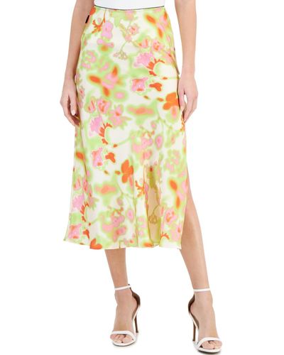 HUGO Floral-print Side-slit Side-zip Midi Skirt - Metallic