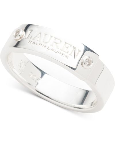 Ralph Lauren Lauren Sterling Silver Crystal Logo Ring - White