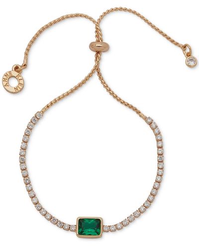 Anne Klein Gold-tone Crystal Square Slider Tennis Bracelet - Metallic