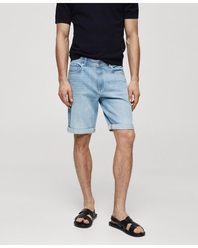 Mango Slim-fit Denim Bermuda Shorts - Blue