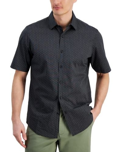 Alfani Regular-fit Yarn-dyed Stripe Clip Dobby Button-down Shirt - Black