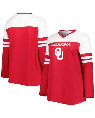 Profile Oklahoma Sooners Plus Size Long Sleeve Stripe V-neck T-shirt - Red