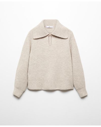 Mango Camp-collar Knit Sweater - Natural