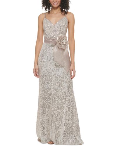 Eliza J Sequined Organza-flower Gown - Gray