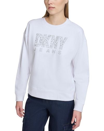 DKNY Cotton Studded Logo Sweatshirt - White