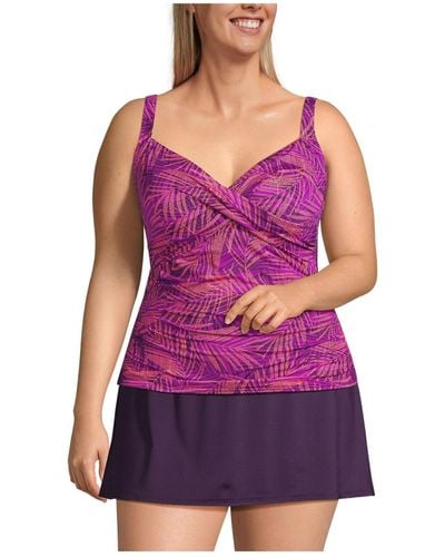 Lands' End Plus Size V-neck Wrap Underwire Tankini Swimsuit Top Adjustable Straps - Purple