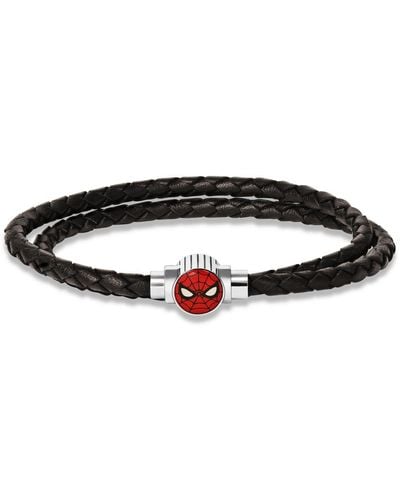 Marvel Spider-man Double-wrap Woven Stainless Steel Pendant Bracelet - Black