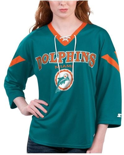 Starter Miami Dolphins Rally Lace-up 3/4 Sleeve T-shirt - Green