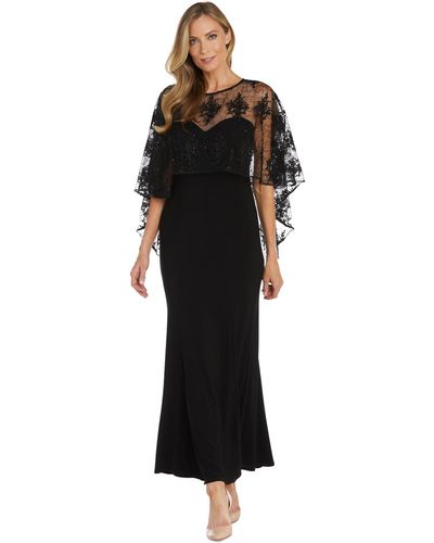 R & M Richards Embellished-capelet Gown - Black