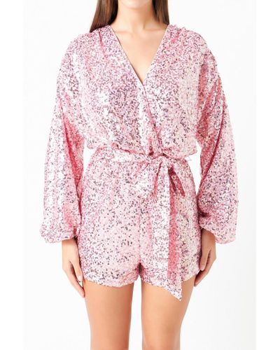 Endless Rose Sequins Wrapped Romper - Pink
