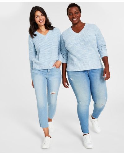 Style & Co. Plus Size Spacedyed V-neck Sweater, Created For Macy's - Blue