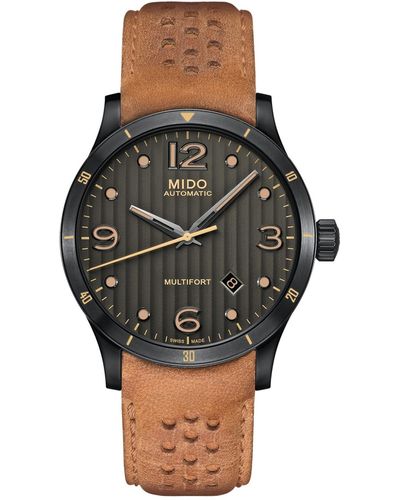 MIDO Swiss Automatic Multifort Leather Strap Watch 42mm - Black