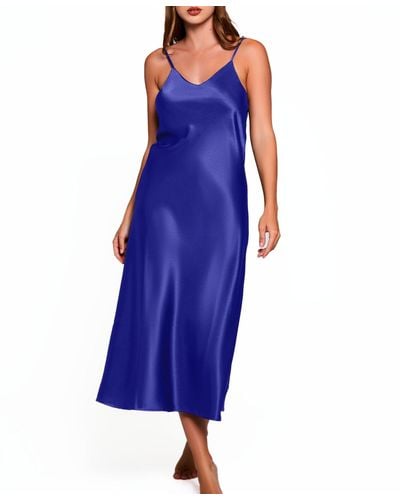 iCollection Victoria Long Satin Lingerie Gown - Blue