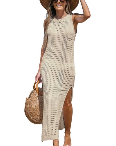 CUPSHE Sleeveless Perforated Maxi Cover-up - Natural