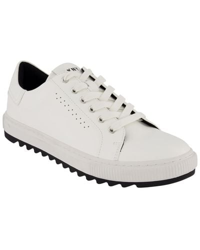 DKNY Smooth Leather Sawtooth Sole Sneakers - White