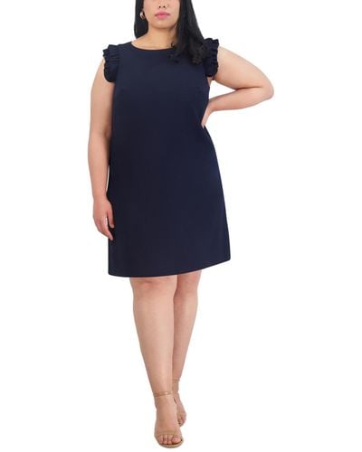 Jessica Howard Plus Size Ruffle-shoulder Shift Dress - Blue
