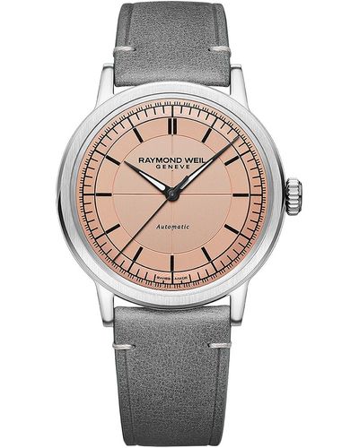 Raymond Weil Swiss Automatic Millesime Gray Leather Strap Watch 40mm - Metallic