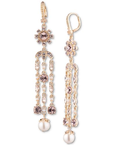 Marchesa Gold-tone Crystal & Imitation Pearl Chandelier Earrings - White