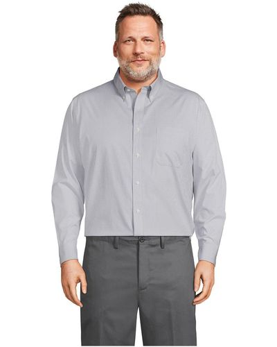 Lands' End Traditional Fit Pattern No Iron Supima Pinpoint Buttondown Collar Dress Shirt - Gray