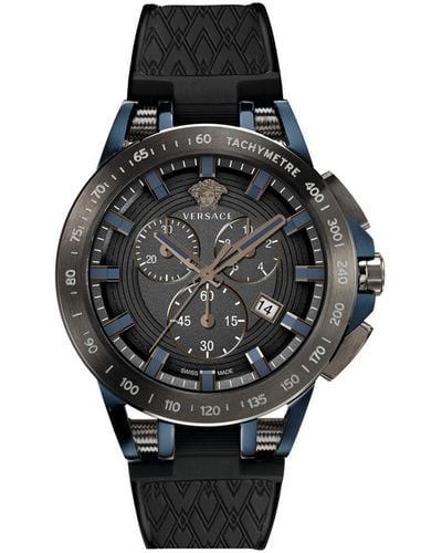 Versace Swiss Chronograph Sport Tech Black Silicone Strap Watch 45mm