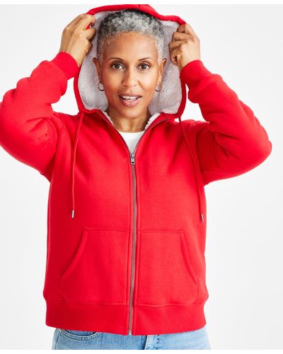 Style & Co. Sherpa Lined Zip-up Hoodie - Red