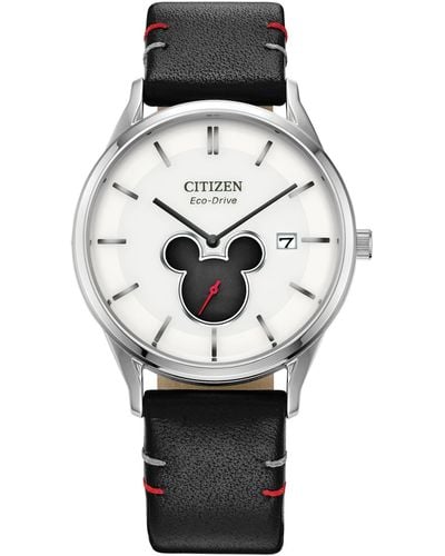 Citizen Eco-drive Disney Mickey Mouse Leather Strap Watch 40mm - Gray