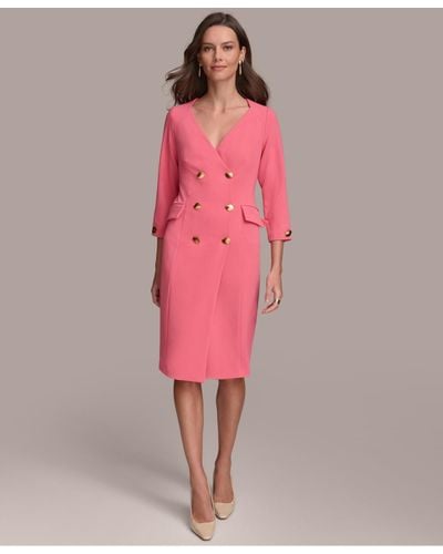 Donna Karan 3/4-sleeve Double-breasted Blazer Dress - Pink