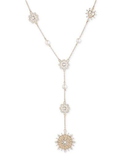 Marchesa Gold-tone Crystal & Imitation Pearl Star & Sunburst Lariat Necklace, 18" + 3" Extender - Metallic