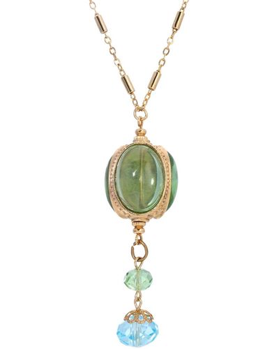 2028 Gold-tone Spinner Aqua Drop Necklace - Green