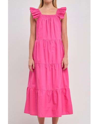 English Factory Ruffle Detail Midi Dress - Pink