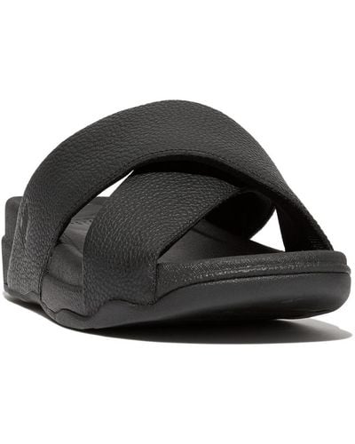 Fitflop Tumbled-leather Cross Slides - Black