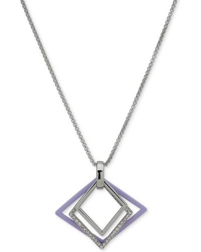 Karl Lagerfeld Pave & Color Geometric 36" Adjustable Pendant Necklace - Metallic