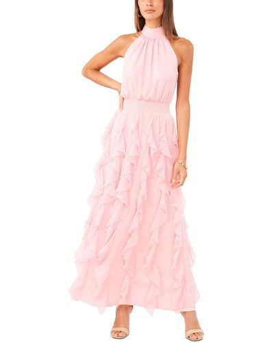 1.STATE Sleeveless Ruffled Halter Maxi Dress - Pink