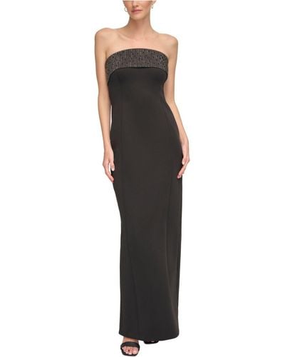 Calvin Klein Embellished-overlay Strapless Gown - Black
