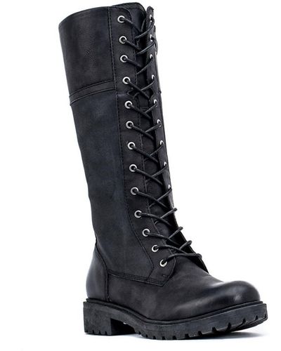 Gc Shoes Hanker Combat Lace Up Knee High Boots - Black