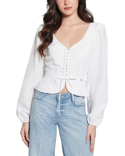 Guess Federica Long-sleeve Lace-up Top - White