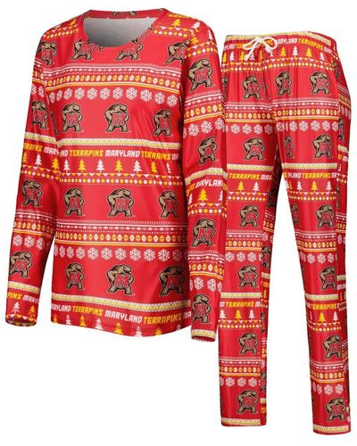 Concepts Sport Maryland Terrapins Holiday Long Sleeve T-shirt And Pants Sleep Set - Red
