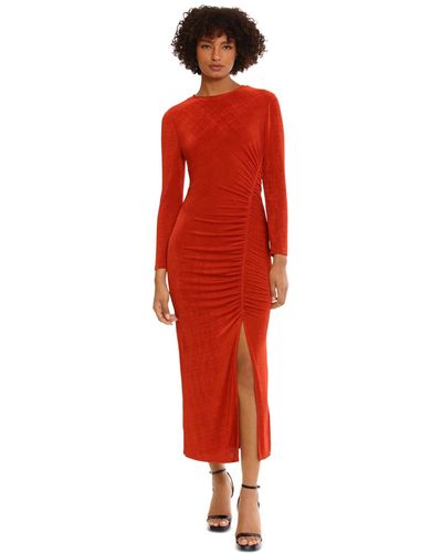 Donna Morgan Ruched Long-sleeve Midi Dress - Red