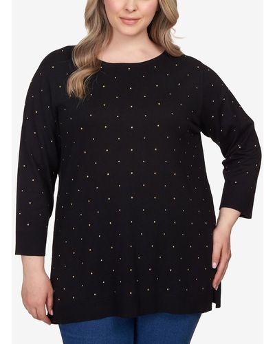 Ruby Rd. Plus Size Stud Embellished Tunic Sweater - Black