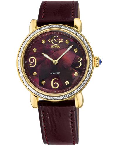Gevril Ravenna Swiss Quartz Maroon Leather Watch 37mm - Purple