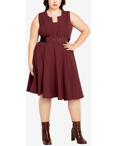 City Chic Trendy Plus Size Vintage-like Veronica Fit And Flare Dress - Red